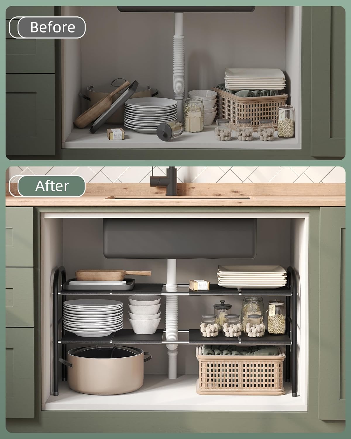 NETEL Under Sink Organizer 2 Tier Expandable Cabinet Shelf W328