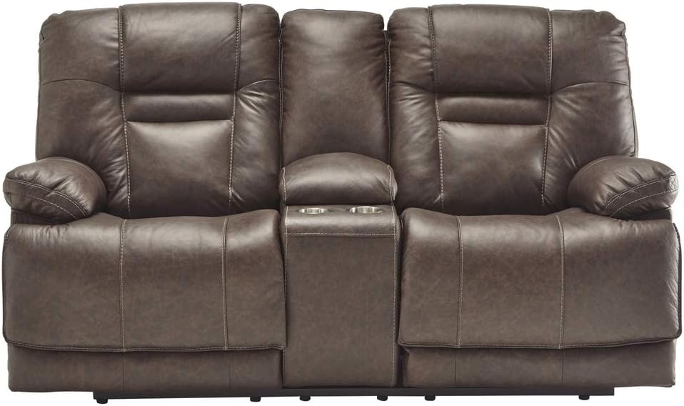 Signature Design by Ashley Wurstrow Leather Power Reclining Loveseat with USB Charging, Brown Q13166