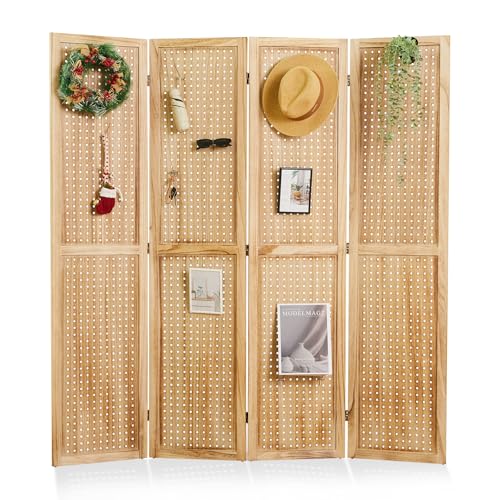 Peg Board Display Stand 66.9inch Freestanding Folding Room Divider, 4 Panels White M68924