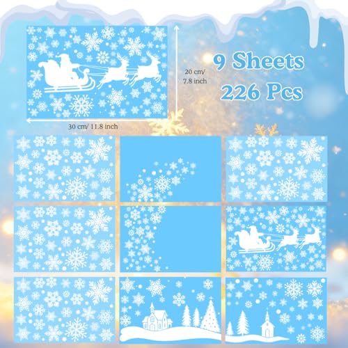 226 PCS Snowflake Window Clings, Reusable Winter Window Decals for Holiday Decor M46237