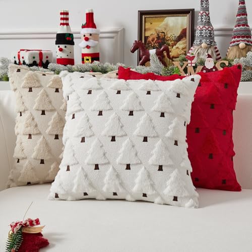 UGASA Star Christmas Decorative Pillow Covers 18x18 Inch Set of 2 Dark Green Q9265