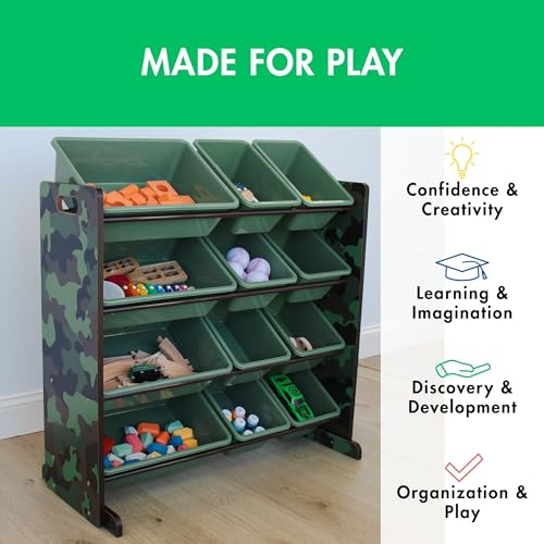 Humble Crew Kids Toy Storage Organizer with 12 Plastic Bins, Grey/White O74556