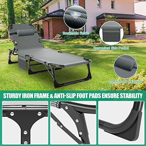 Portable Folding Camping Cot, Adjustable Reclining Chaise with Pillow U54731