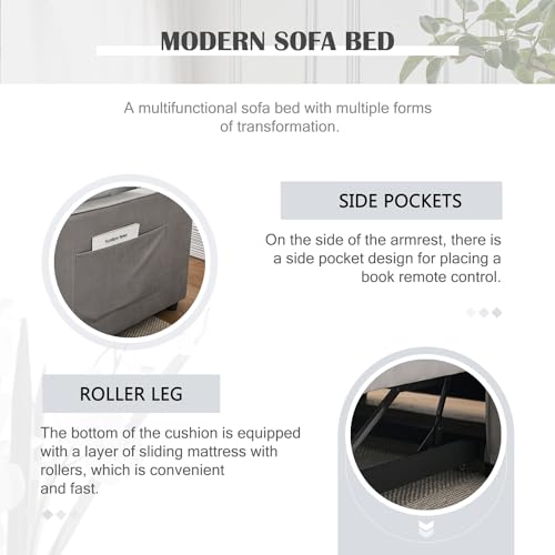 Sleeper Sofa Bed 3 in 1 Convertible Couch with Adjustable Backrest, Grey C377667