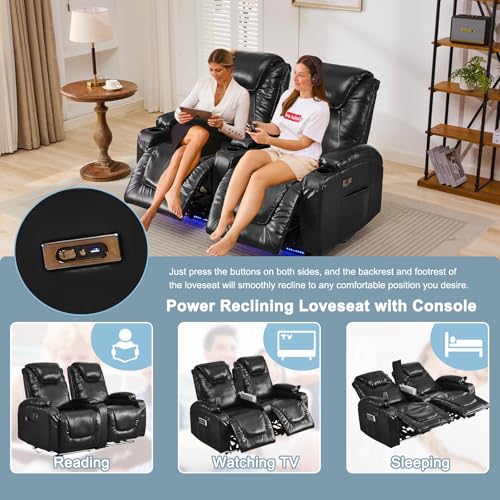 RV Reclining Loveseat with LED Light, USB, Cup Holders, Blue L574