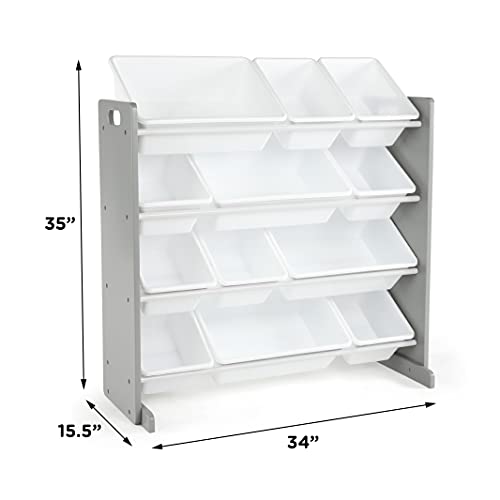 Humble Crew Kids Toy Storage Organizer with 12 Plastic Bins, Grey/White O74556