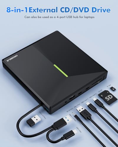 External CD DVD Drive for Laptop, USB 3.0 Type-C, Slim Portable Burner T70166