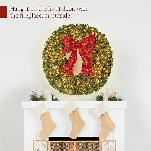 Best Choice Products 36in Pre-Lit Fir Christmas Wreath with Red Lighted Bow M107412