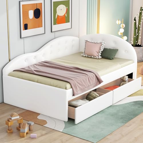 Velvet Upholstered Daybed, Twin Size Modern Sofa Bed Day Bed Frame with Button Tufted and Double Storage Drawers for Bedroom, Living Room, Guestroom, No Box Spring Needed, Gray