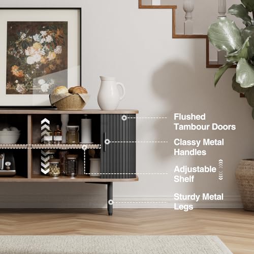 47''W Black Cabinet with Storage, Tambour TV Stand with Sliding Door W84852