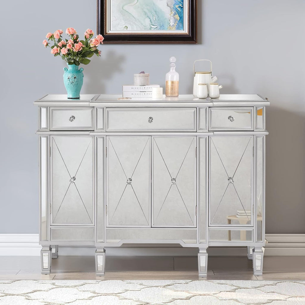 Mirrored Console Table Sideboard with 3 Drawers and Doors for Hallway and Living Room S324117