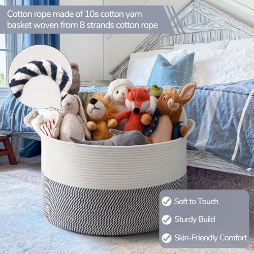 INDRESSME Large Cotton Rope Storage Basket with Handles, 90L Grey R37552