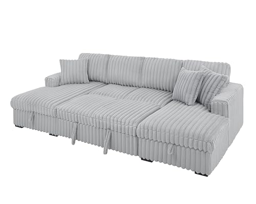 roomfitters U Shaped Sleeper Sofa 122 Inch with Double Storage Chaise, Grey K9403