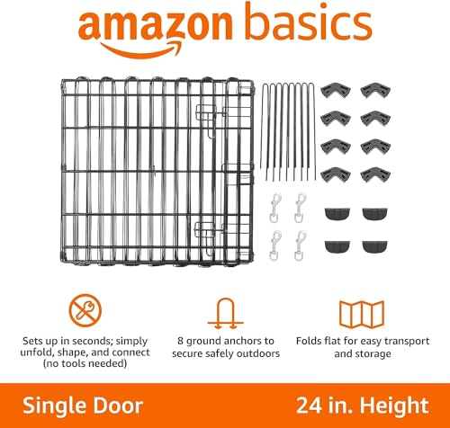Amazon Basics Foldable Octagonal Metal Dog Playpen, Extra Large, Black G18040