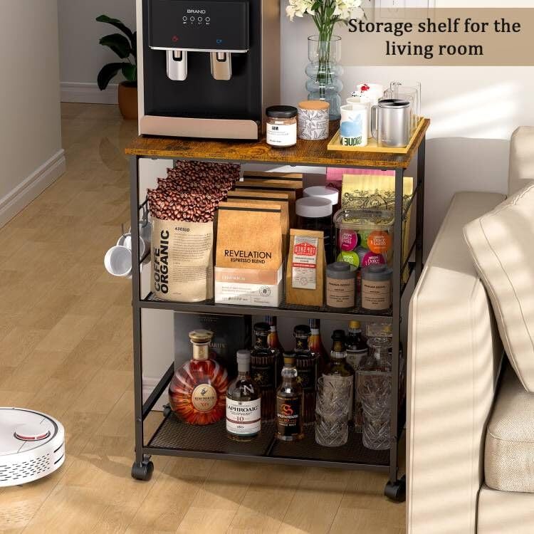 Rolling Kitchen Microwave Cart with Storage, Lockable Wheels S489447