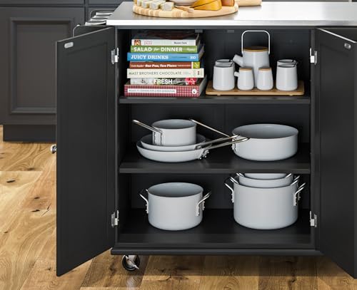 homestyles Mobile Kitchen Island Cart with Stainless Steel Top, Sage Green J6213