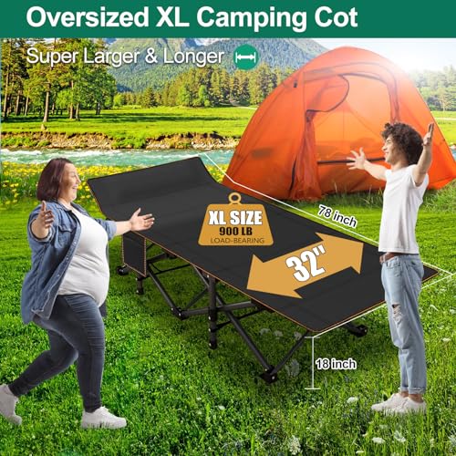 LILYPELLE Folding Camping Cot, Extra Wide Heavy Duty with Carry Bag Z15817
