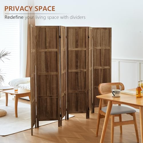 Wood Room Divider 4 Panel, 5.6 FT Tall Folding Privacy Screen, Retro White K4688