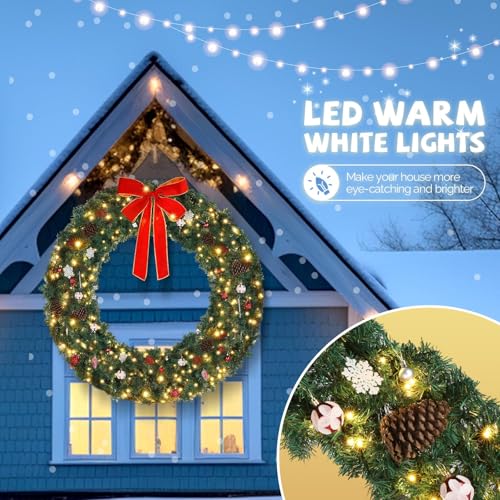 VINGLI 48 Inch Pre-lit Artificial Christmas Wreath with 150 LED Lights T885