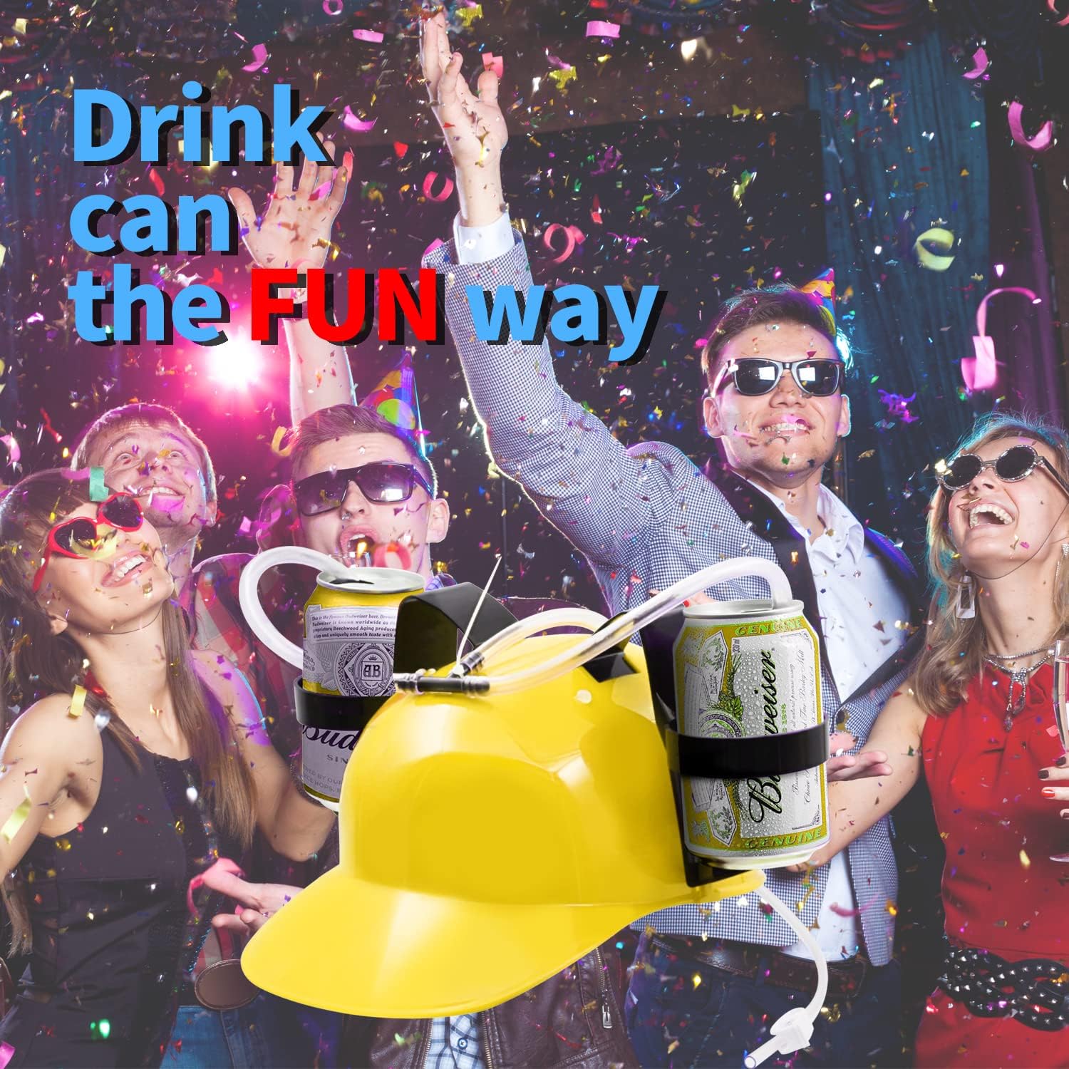 Novelty Place Drinking Helmet - Adjustable Can Holder Cap with Straw (Yellow) N574399