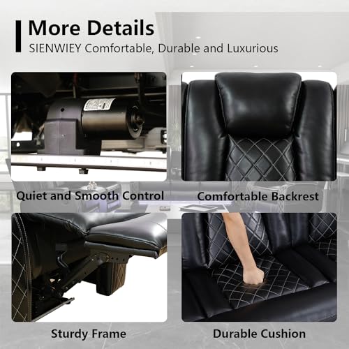 Power Black Leather Recliner Sofa Set with LED Light V6683