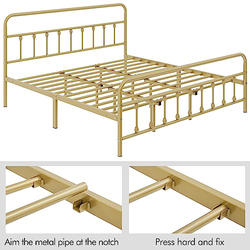 Yaheetech Classic Metal Platform Bed Frame with Victorian Headboard, Full Size Black T81083