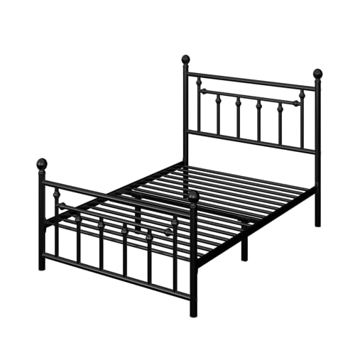 Allewie 14 Inch Full Size Metal Platform Bed Frame with Victorian Headboard, Black E84939