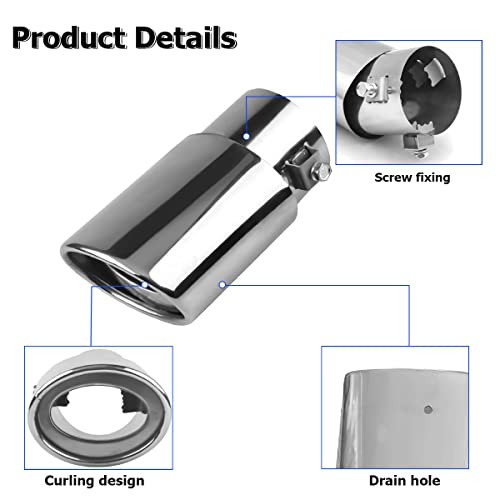 Stainless Steel Car Exhaust Tip, 2.5" to 3.3" Universal, Chrome-Plated Finish, Blue/B Style J466