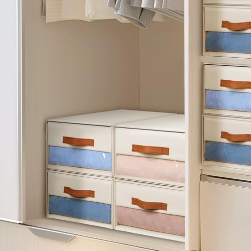 DIMJ Closet Organizers and Storage - Fabric Bins with Drawers, Stackable, 4-Pack, Grey G8366