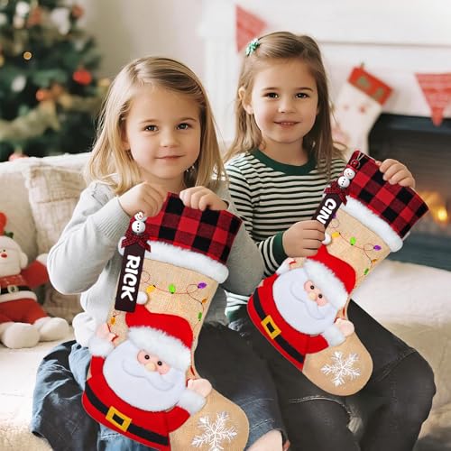 DEMIUKO 3PCS Christmas Stockings with Name Tags Snowman Santa Penguin F6894