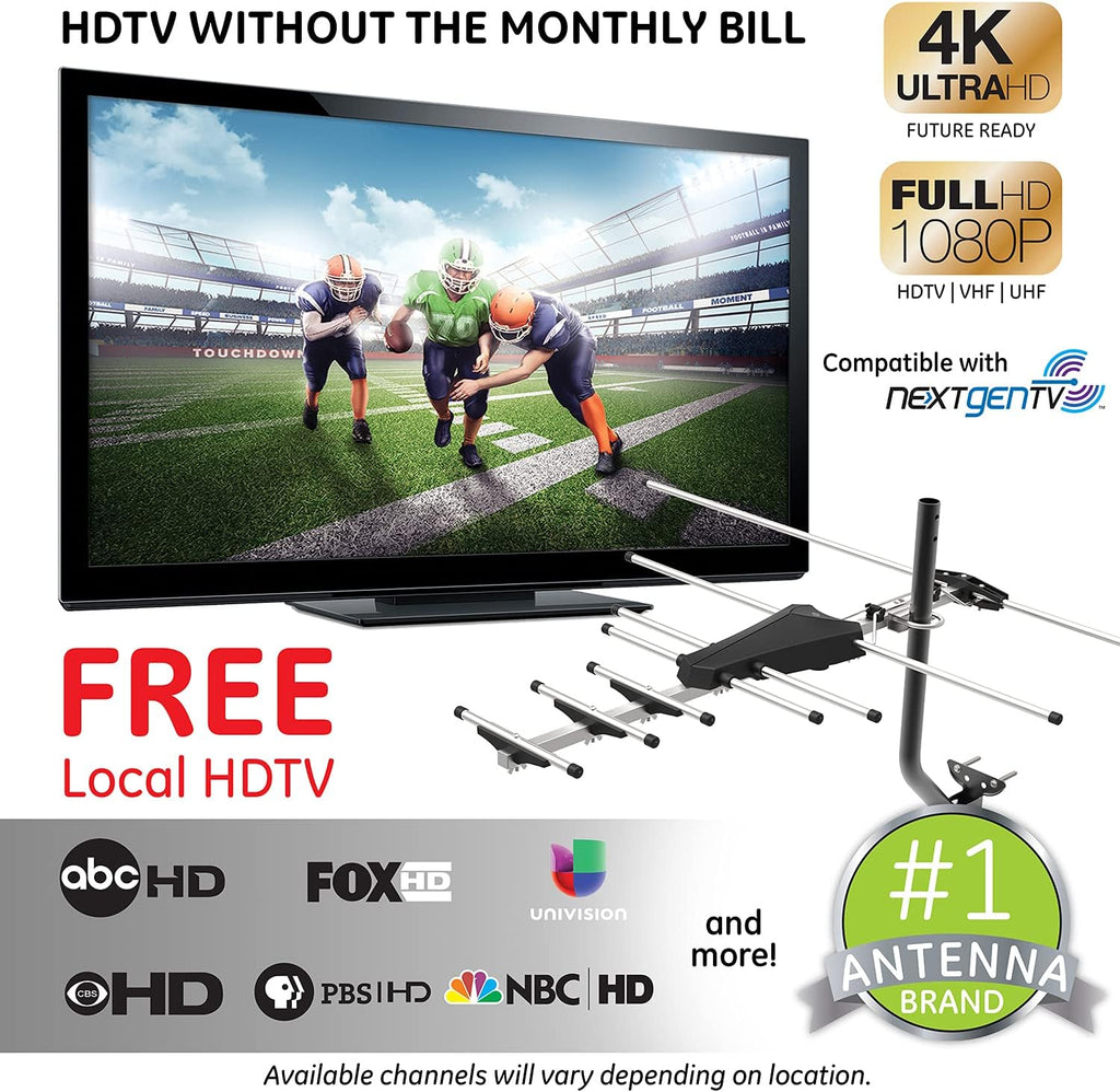 GE Outdoor HD Digital TV Antenna 4K 1080P VHF UHF with J Mount & 50 ft RG6 Coaxial Cable N827566