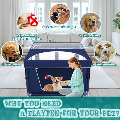 42x42x25.6 Inches Puppy Playpen with Gate for Small Dogs Indoor & Outdoor G192