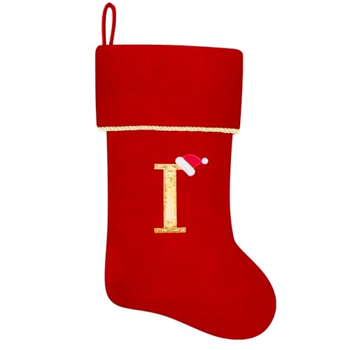 20 Inches Initial Monogram Blue Velvet Christmas Stocking with Gold Trim U394