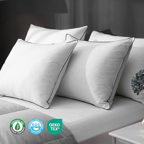 Hotel Feather Pillows King Size Set of 2, Hybrid Goose Down with Mef tek™ Memory Foam, Firm Bed Pillows with Organic Cotton Cover Y90449
