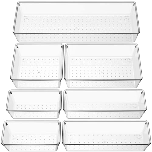 Criusia Drawer Organizer, 10 Pack Clear Plastic Storage Bins, 3 Sizes I166