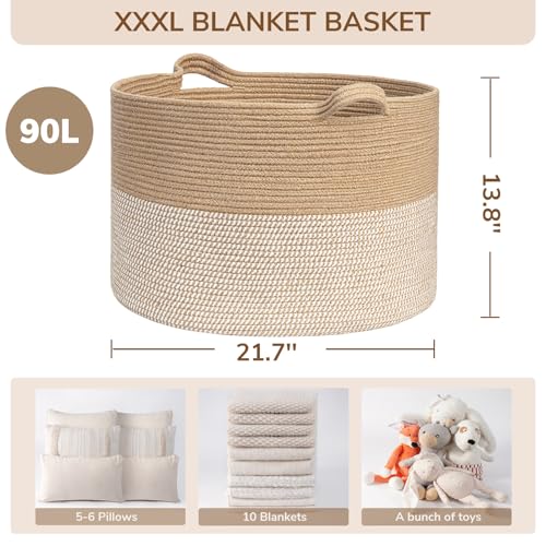 INDRESSME Large Cotton Rope Storage Basket with Handles, 90L Grey R37552