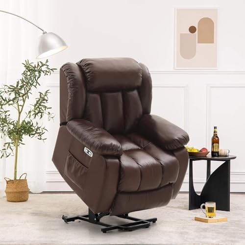 Genuine Leather Electric Power Lift Recliner for Elderly with Massage and Heating (Black) Q651