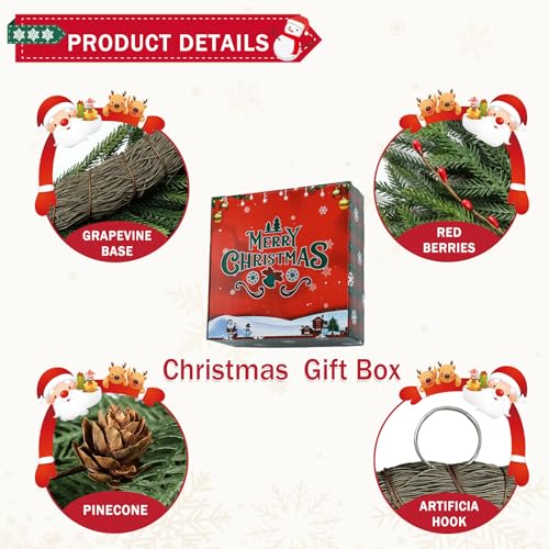 26 Inch Christmas Wreath with Red Berry Artificial Pine Cedar Front Door Decor D349135