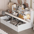 Twin Size Daybed with Storage Bookcases, Underneath Storage and USB Charging Station, Multi-Functional Hydraulic Storage Day Bed Sofa Bed for Living Room, Bedroom, Guestroom, White