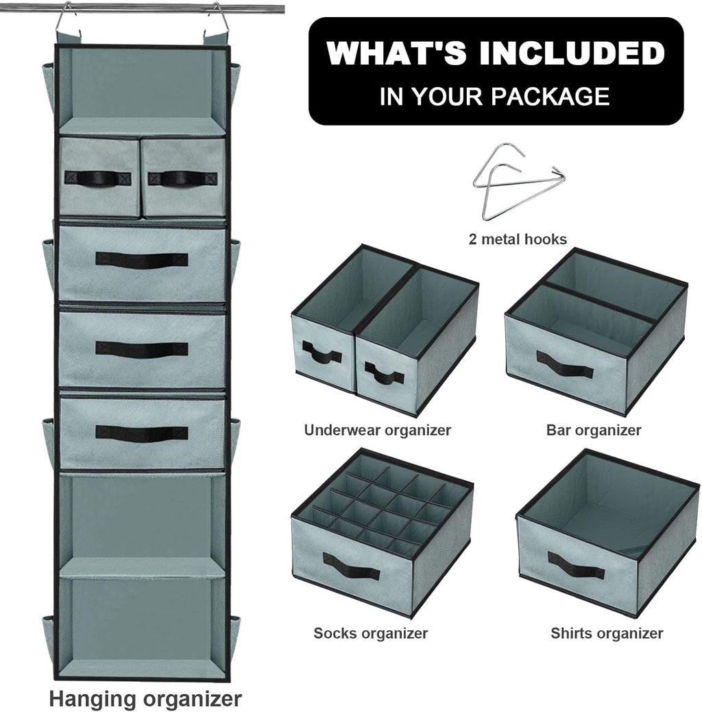 VERONLY Hanging Closet Organizer 7 Shelves with 5 Drawers, Grey R734