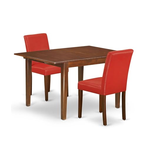 East West Furniture Norfolk 5 Piece Set includes a Rectangle Dining Room Table with Butterfly Leaf and 4 Baked Bean Faux Leather Parson Chairs, 32x54 Inch, Black