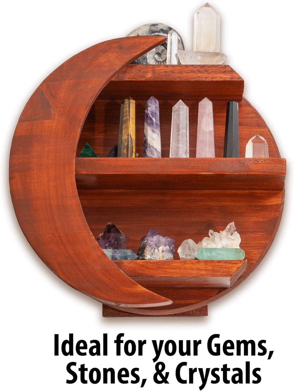 CHAMAMA Moon Shelf, Boho Wooden Wall Decor for Crystals R3590