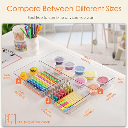Criusia Drawer Organizer, 10 Pack Clear Plastic Storage Bins, 3 Sizes I166