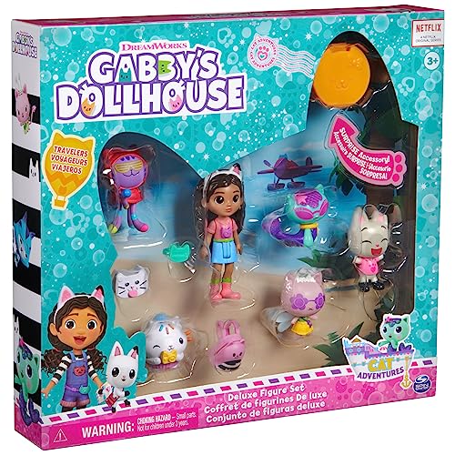 Gabby's Dollhouse Travel Themed Figure Set with Gabby Doll, 5 Cat Toys & Accessories C7473