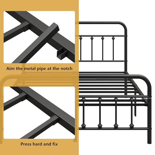 Vengarus Metal Bed Frame Full Size with Headboard, Heavy Duty Steel Slat, Black S383