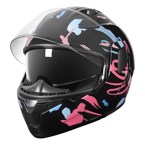 SPARK DOT Modular Flip-Up Dual Visor Motorcycle Helmet (Bright Black, Small) W8778