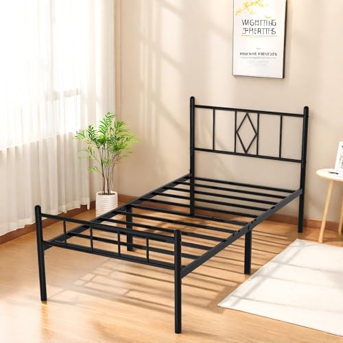 Full Size Metal Platform Bed Frame with Headboard, Black U138819