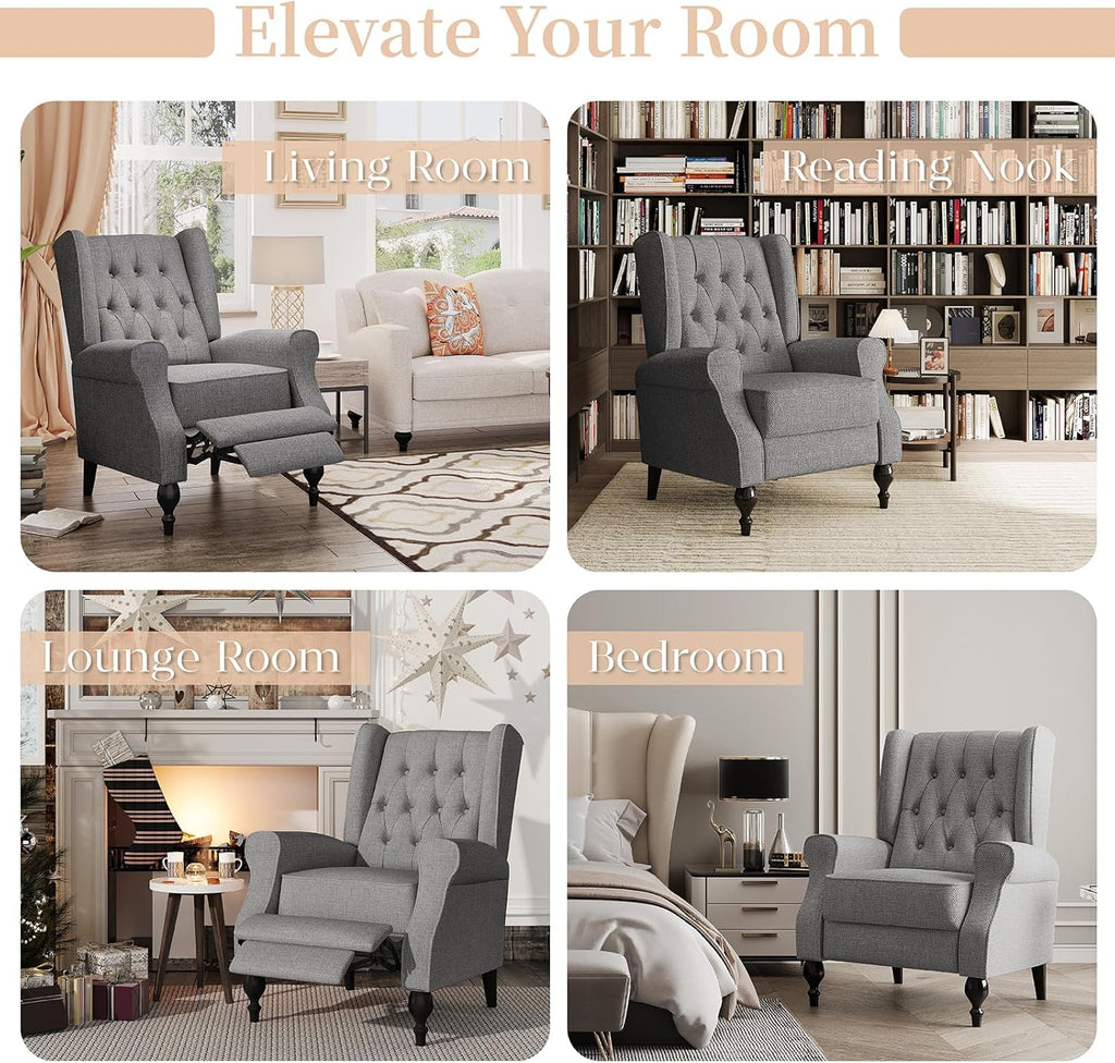 High Back Wingback Recliner Chair for Living Room, Tufted Upholstered Armchair, Dark Gray I355338