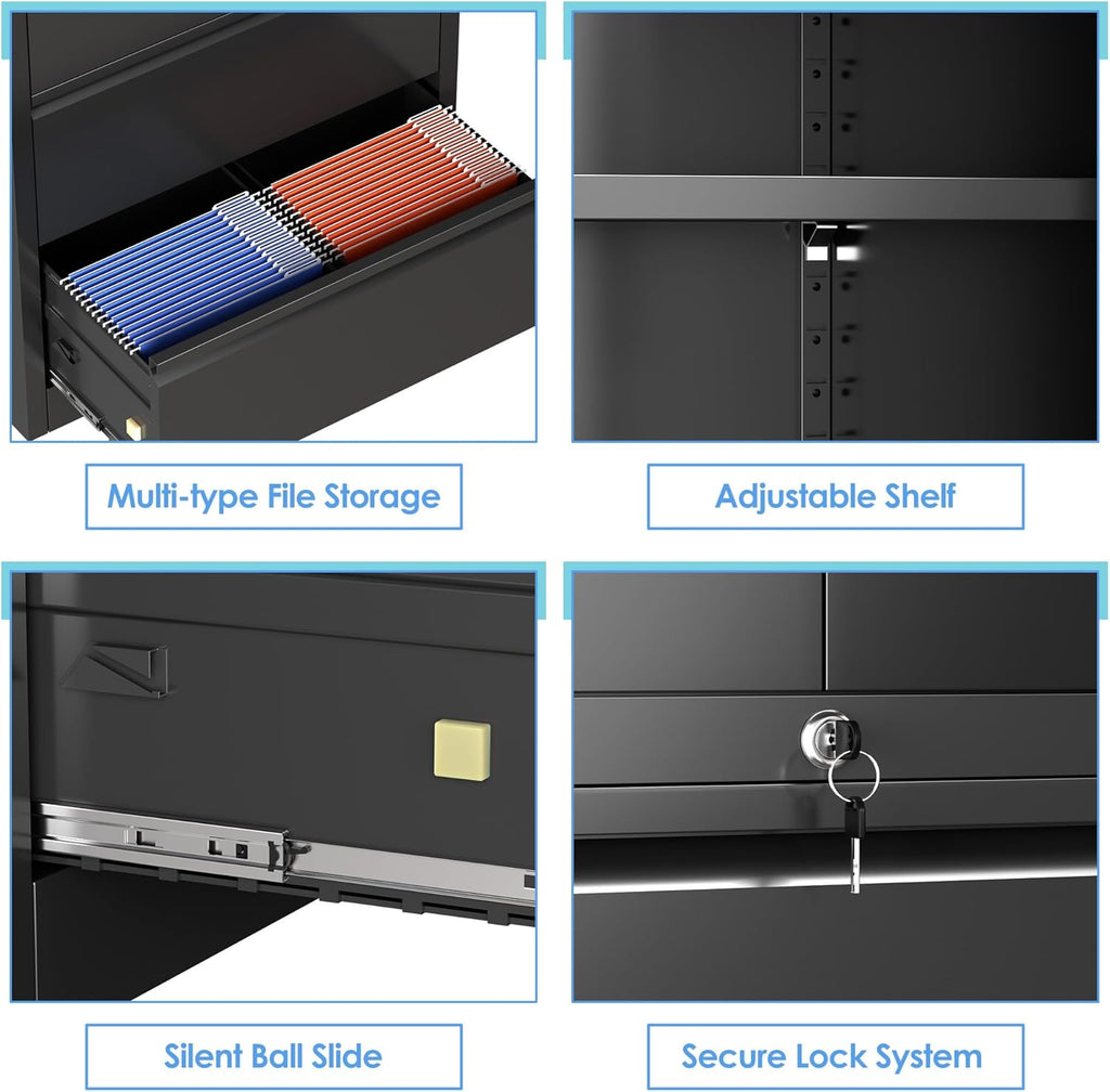 Metal File Cabinet with Lock, 3 Drawers, Black Q65822