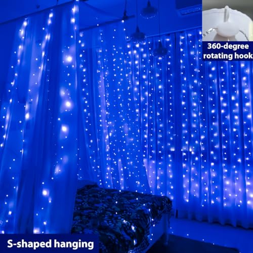 ZSJWL 2 Pack Curtain Lights, 300 LED Warm White with Remote, 9.8 × 9.8 Ft for Bedroom Window G2485